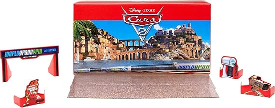 Mattel Disney y Pixar Cars Juego de 5 Vehículos Coleccionables con Personajes de Cars & Carro de Herramientas, Inspirado en el World Grand Prix de Cars 2