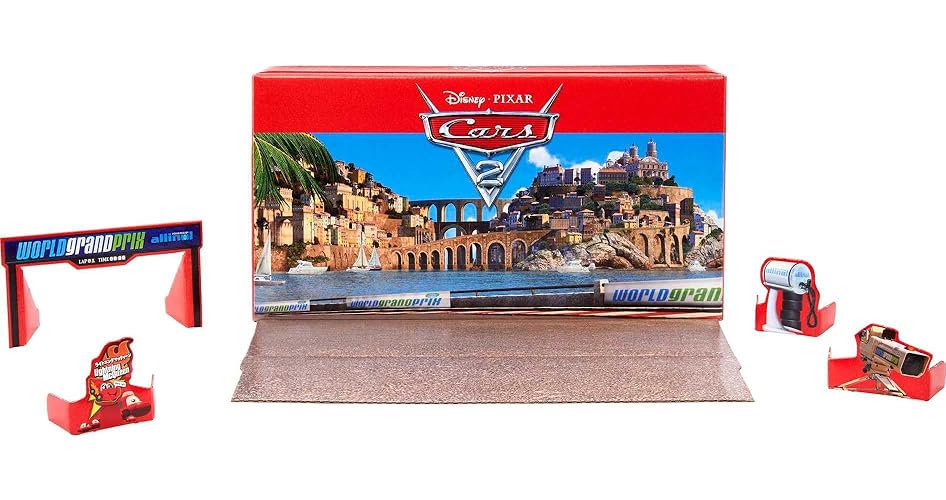 Mattel Disney y Pixar Cars Juego de 5 Vehículos Coleccionables con Personajes de Cars & Carro de Herramientas, Inspirado en el World Grand Prix de Cars 2