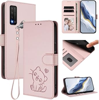 Cover Compatible with TCL 20R,Compatible with TCL 20 AX/Bremen LanyardFlip Stand Card Holder Wallet Magnetic Clasp Phone Case Pink