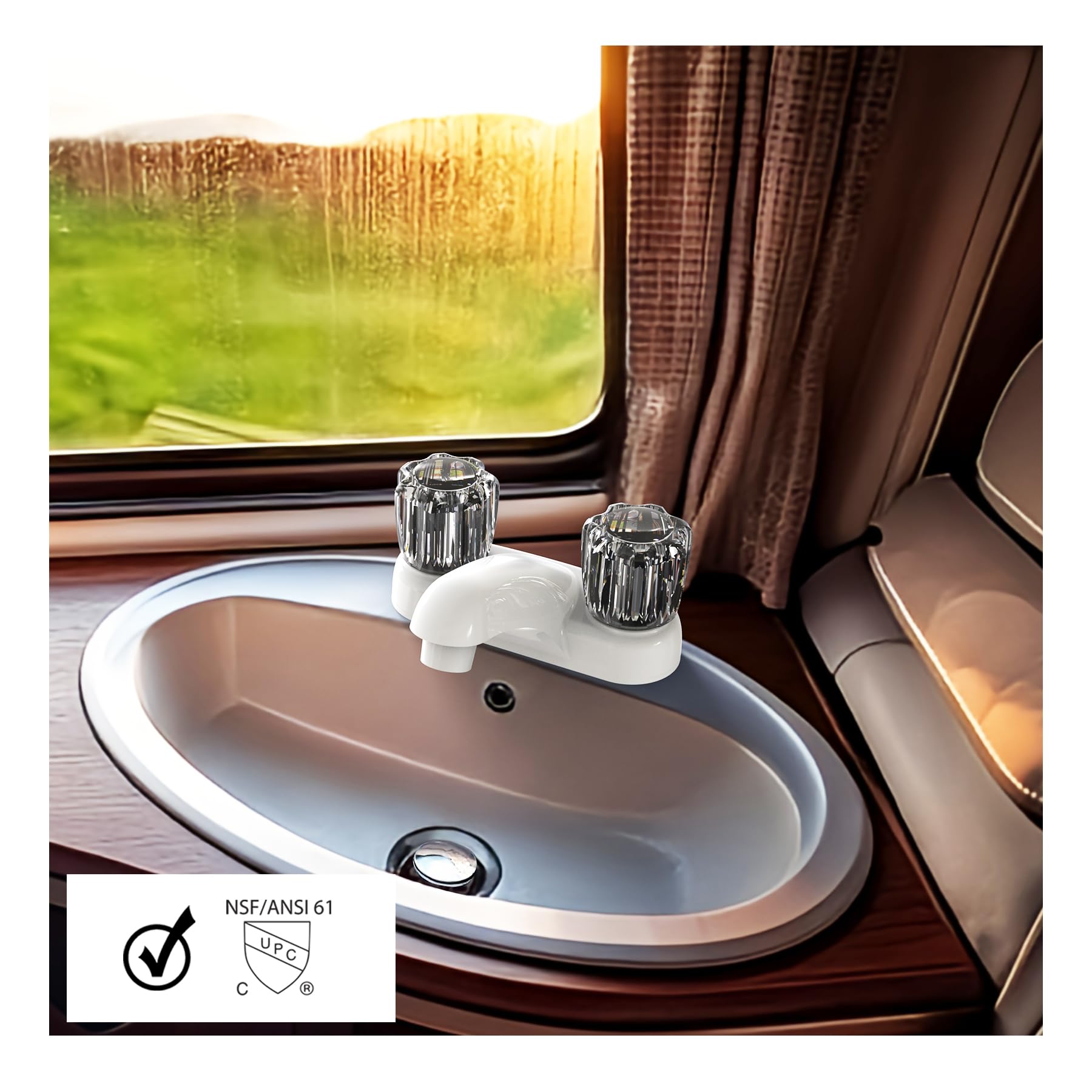 WMF RV Bathroom Faucet with Smoke Handles 4-Inch Centerset 2 Handle Sink Faucet for Camper Travel Trailer Mobile — view 8