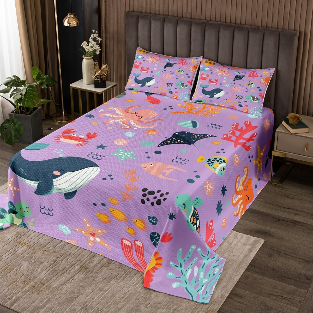 Erosebridal Kids Cartoon Cars Queen Bedspread Set, Cute Bus Truck Vehicles Quilt Set for Bedroom, Street Lights Signage Microfiber Coverlet Set & Bedspread for Kids Boys, Kawaii Cars Bedding Set