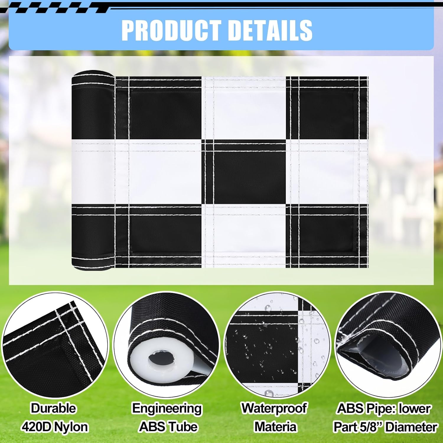 Fanfanwin 6 Pack Checkered Golf Flags 8 x 6 inch Portable 420D Nylon Training Target Flag with Tube Inserted Mini Practice Putting Green for Garden Yard Indoor Outdoor