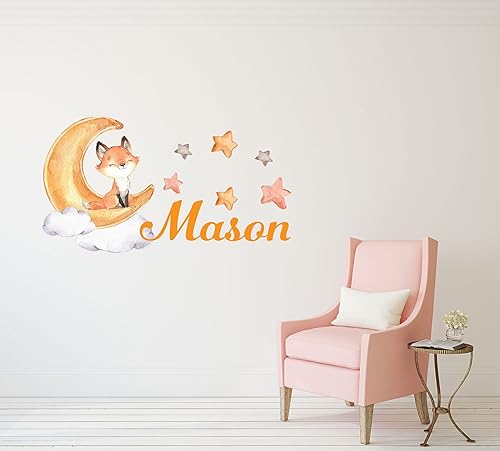 Miniatura 8 de Calcomanía de pared de zorro  Calcomanía de pared con nombre de guardería  Arte de decoración de pared con nombre personalizado  Calcomanías de