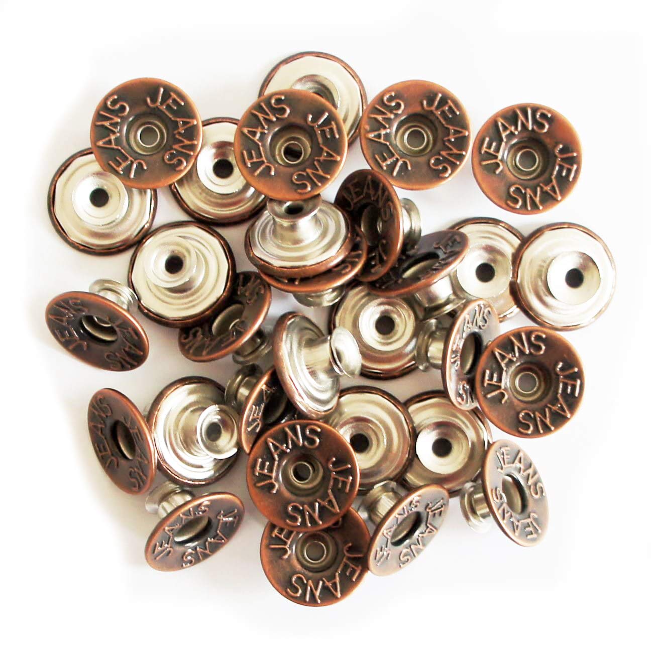 Jeans boutons cuivre rouge Main No9 mercerie lot 50 pièces accessoires couture denim