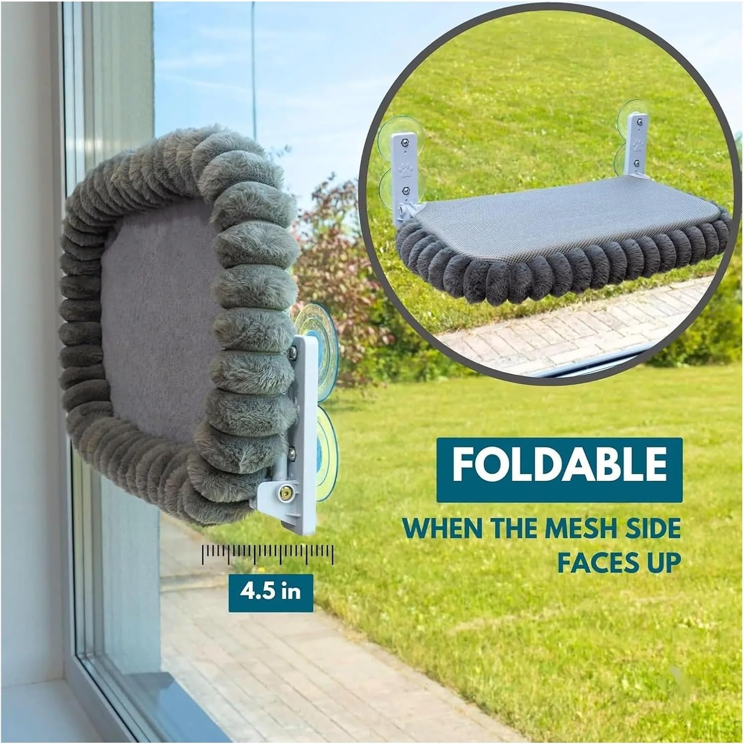 Cat Window Hammock Cat Window Perch Foldable for Sunbathing with 4 Strong Suction Cups & Removable Reversible Cover Easy to Install