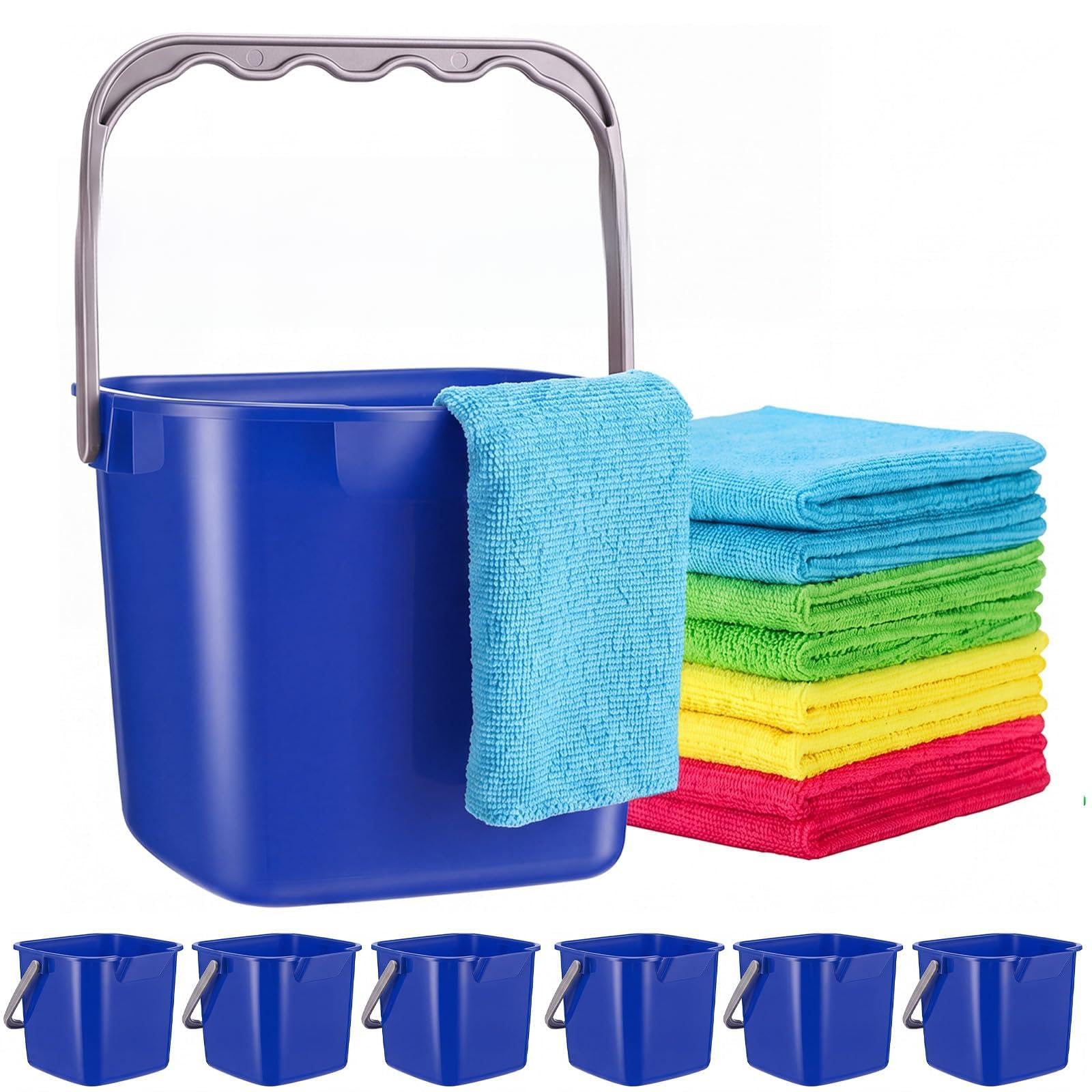 8 Pcs 3 Qt Square Sanitizing Cleaning Blue Bucket with Cleaning Cloths