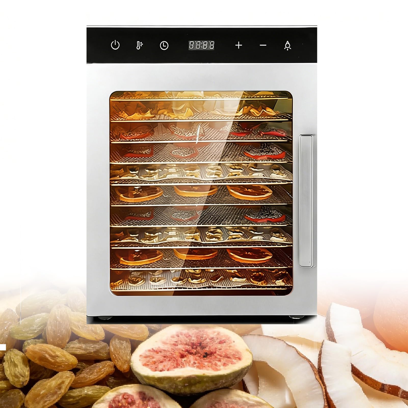 Deshidratador De Alimentos Acero Inoxidable 8/10 Bandejas, Deshidratadora De Frutas, Temperatura Ajustable 30-90℃, Temporizador 24h, Pantalla Led, para Carne, Fruta, Snacks Perros, Hierbas