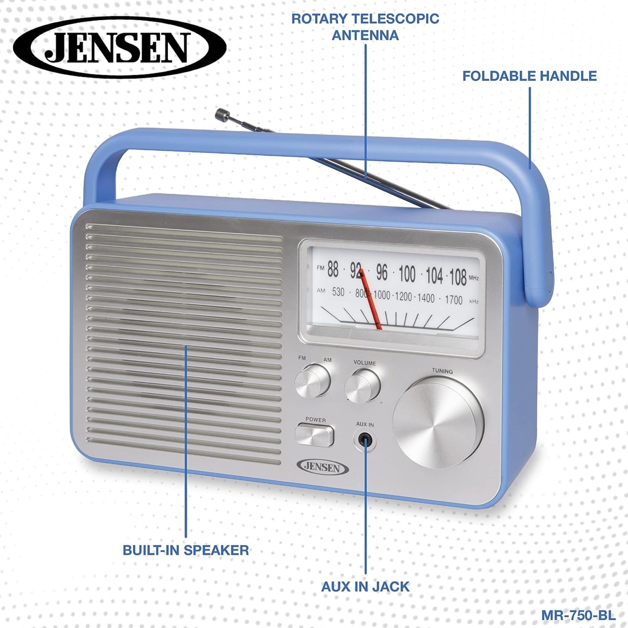 Jensen MR750BL Personal AM/FM Radio Blue (Blue)