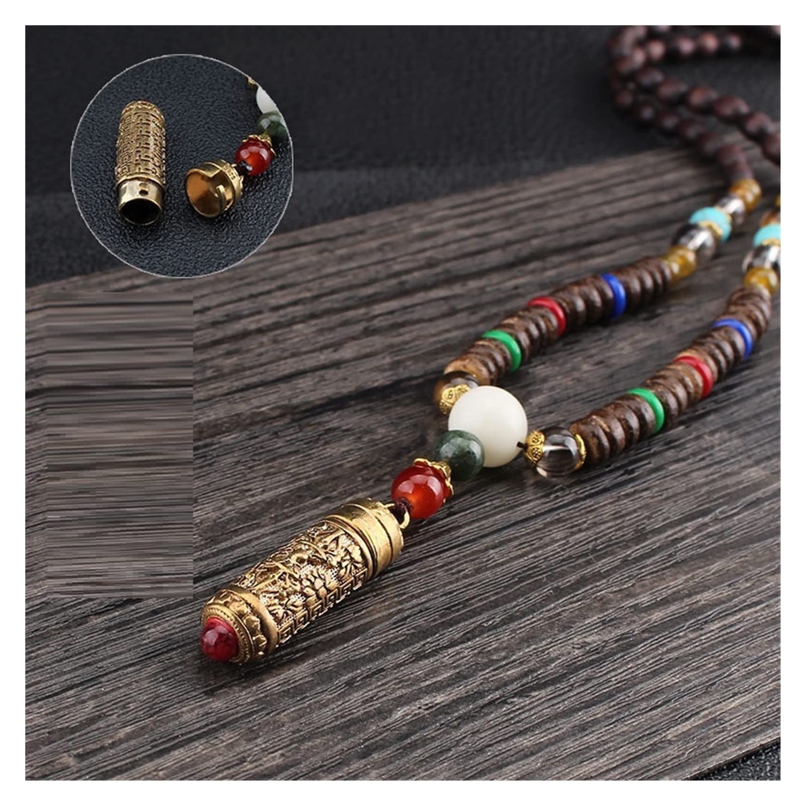 Collares Nepal Gawu Caja Seis Palabras Mantra Madera Buda Cuenta Colgante Simple Salvaje Largo Retro Collar
