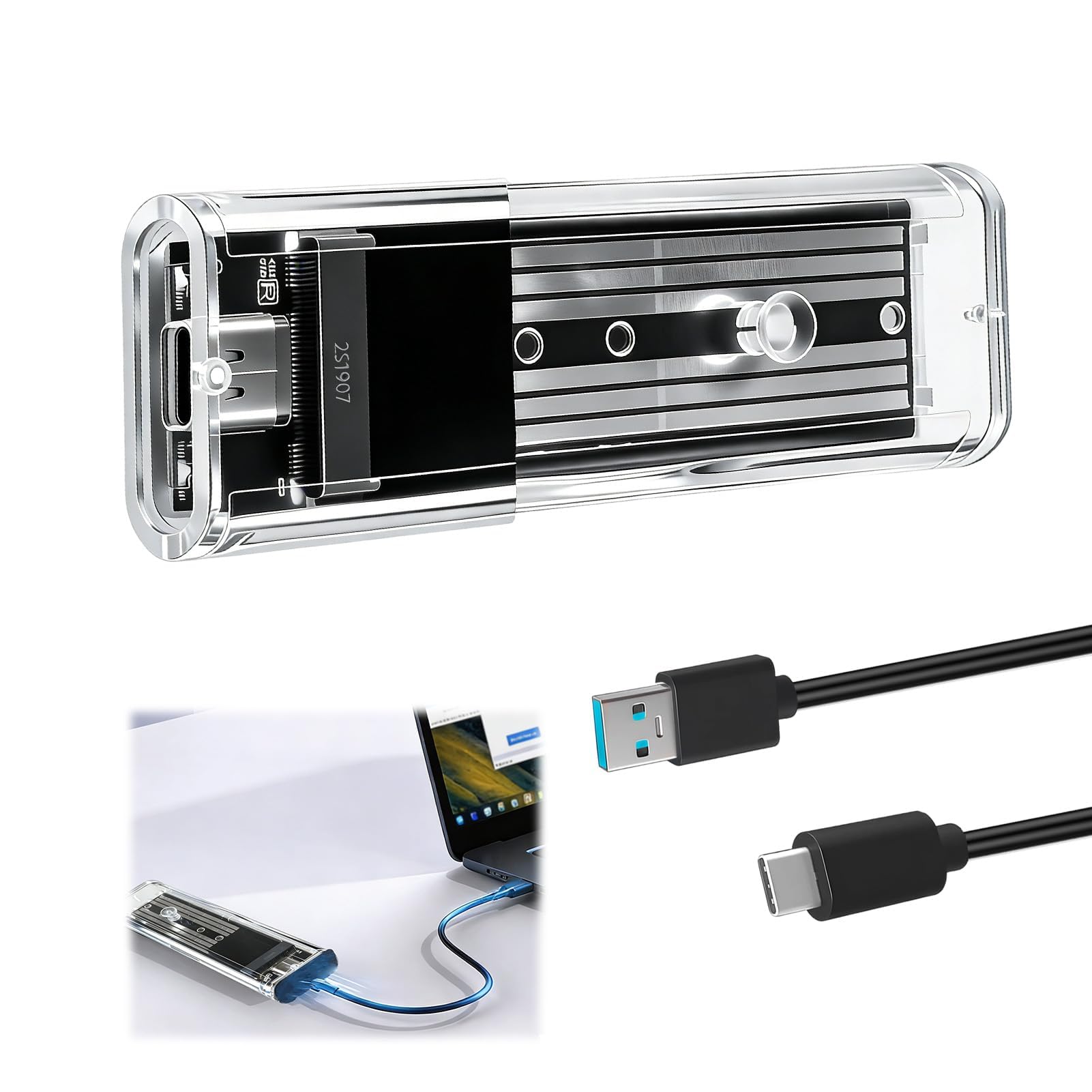 M.2 SSD Gehäuse SATA NGFF USB C, Nicht kompatibel mit NVME oder PCIe M-Key-SSDs, M.2 SATA Adapter für B / B+M 2230 2242 2260 2280, Gehäuse USB 3.1 Gen1 5 Gbit/s für M.2 SSD NGFF Festplatte