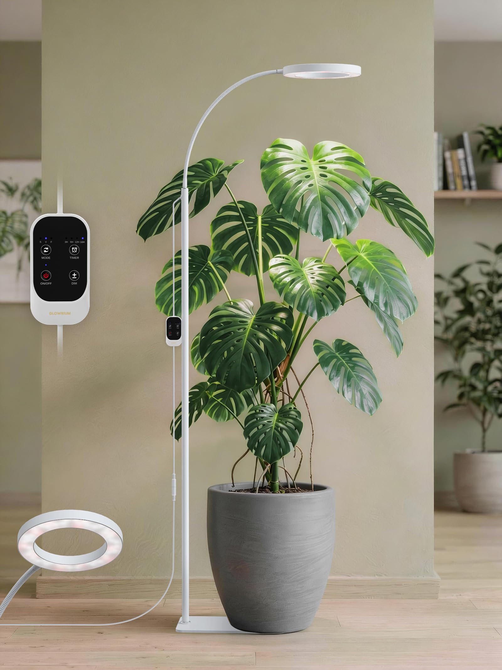 GLOWRIUM - Grow Lights for Indoor Plants, Full Spectrum LED Light with Height and Angle Adjustable Stand, Black Plant Light with 3/9/12H Grow Light Timer-image-8