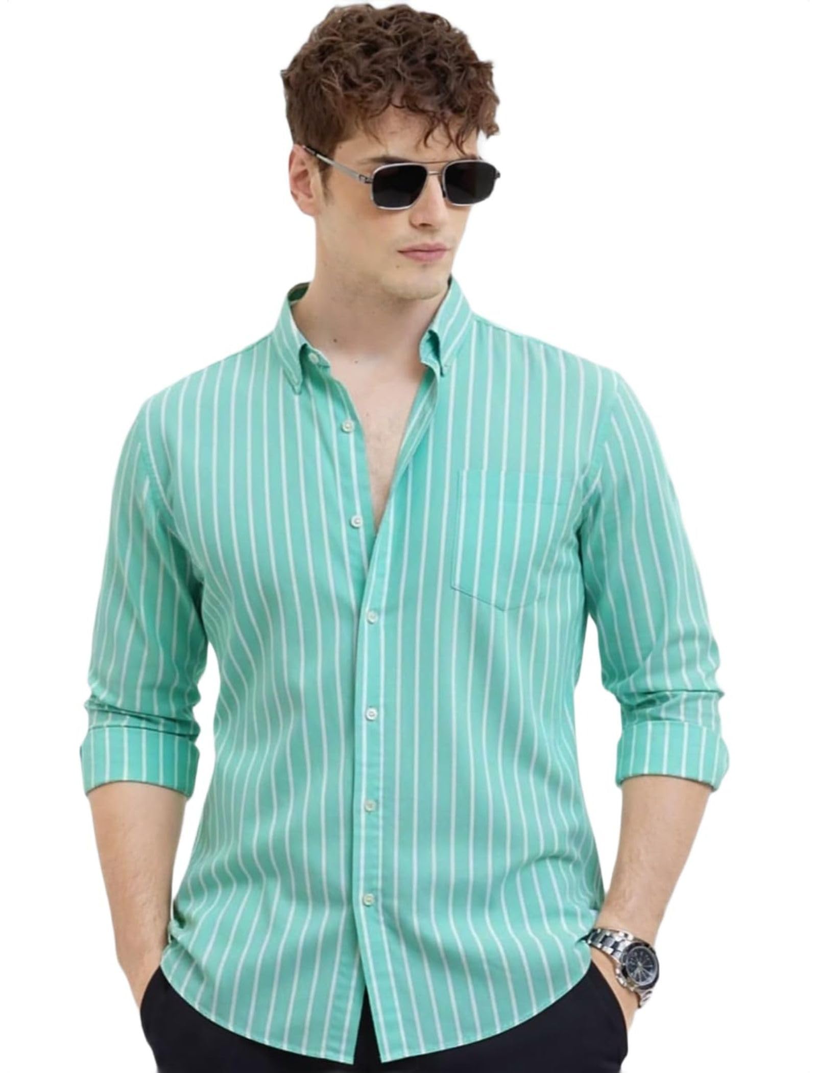 Men's Cotton Shirt with Lining Printed Long Sleeves Spread Collar One Side Chest Pocket Regular Fit and Standard Length | Printed Casual Shirt for Man-image-9