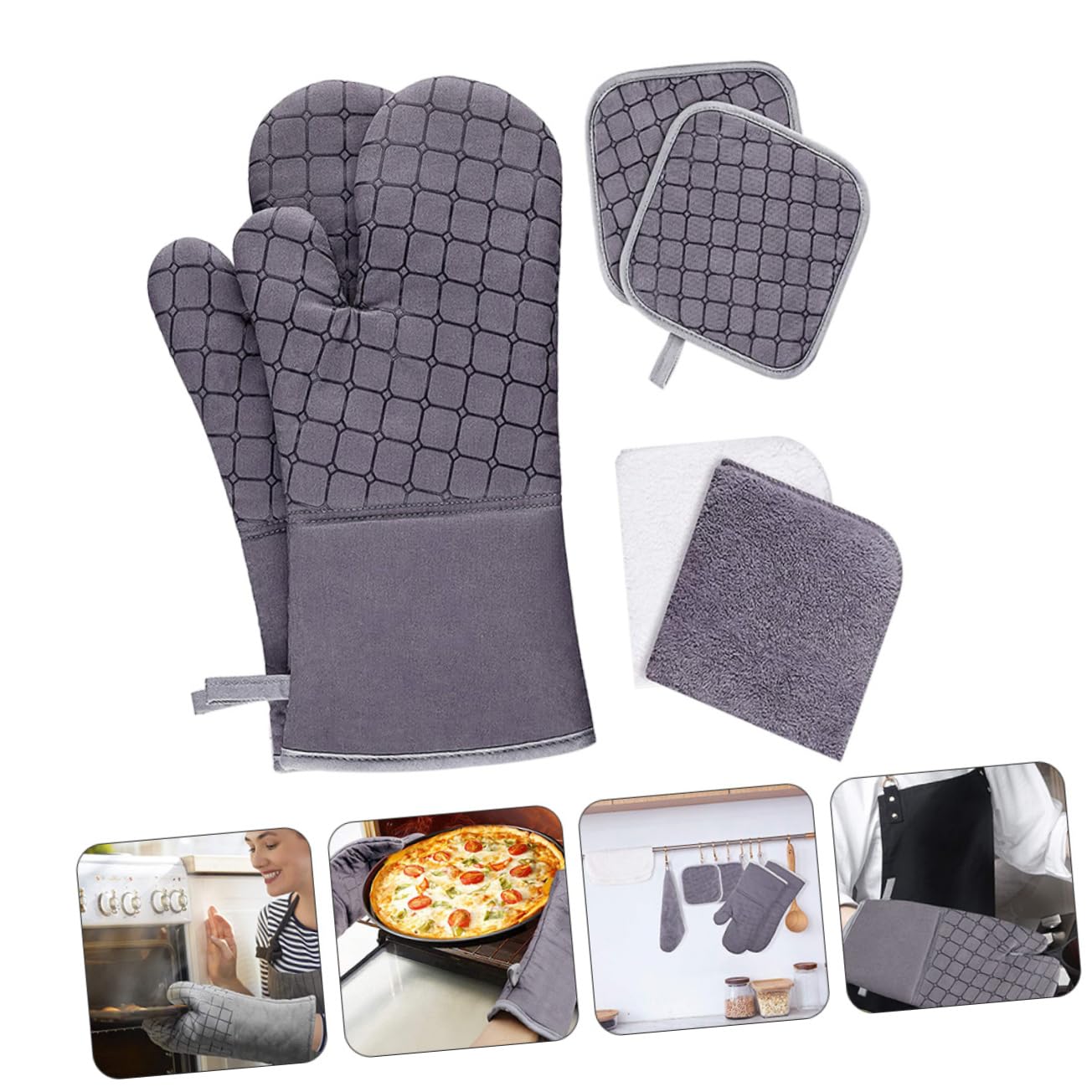 Alipis Ofenhandschuhe Hitzebeständig für Mikrowelle und Backofen Küche Zubehör mit Aufhängeöse für Sicheres Greifen von Heißen Speisen und Tiegeln