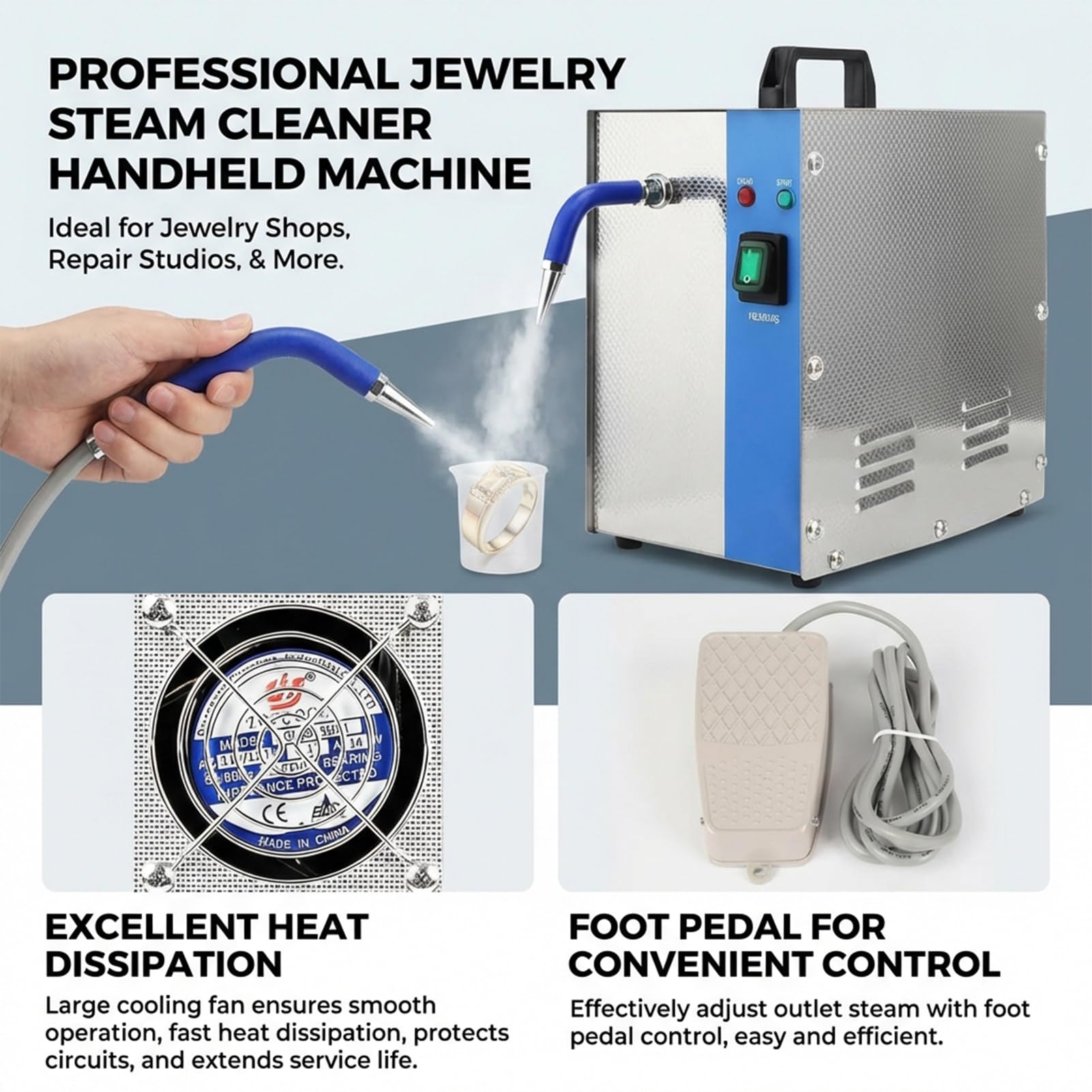 Limpiador de para Joyas Profesional 4L – Máquina de Acero Inoxidable Alta Presión para Oro, Plata y Gemas – Equipo Eléctrico de Limpieza Profunda para Talleres(2L)