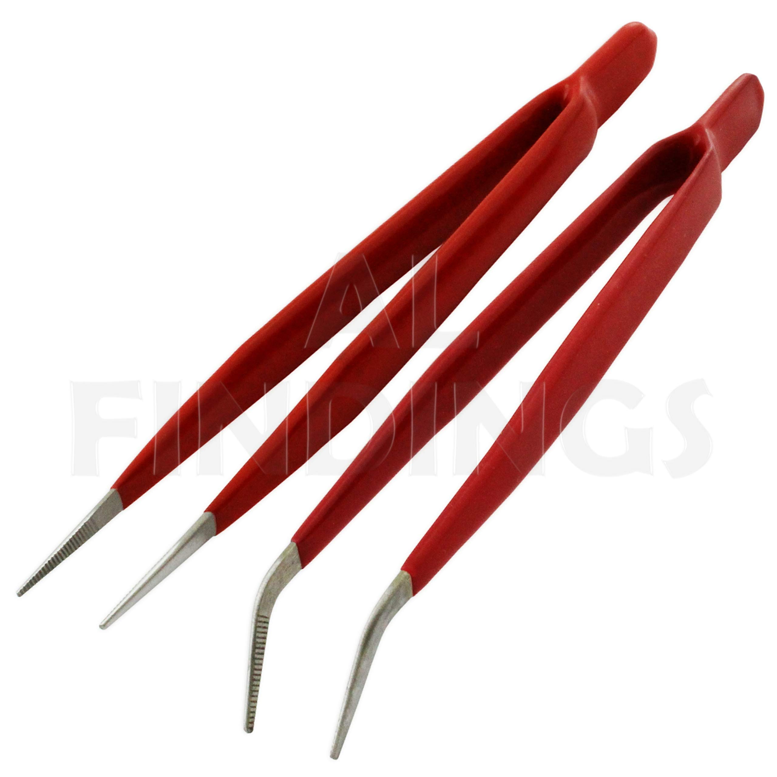 Jewellers Tools Red 2 Heavy Pvc Bent & Straight Insulated Tweezers : Solder Electrical Tweezer 6" (75)