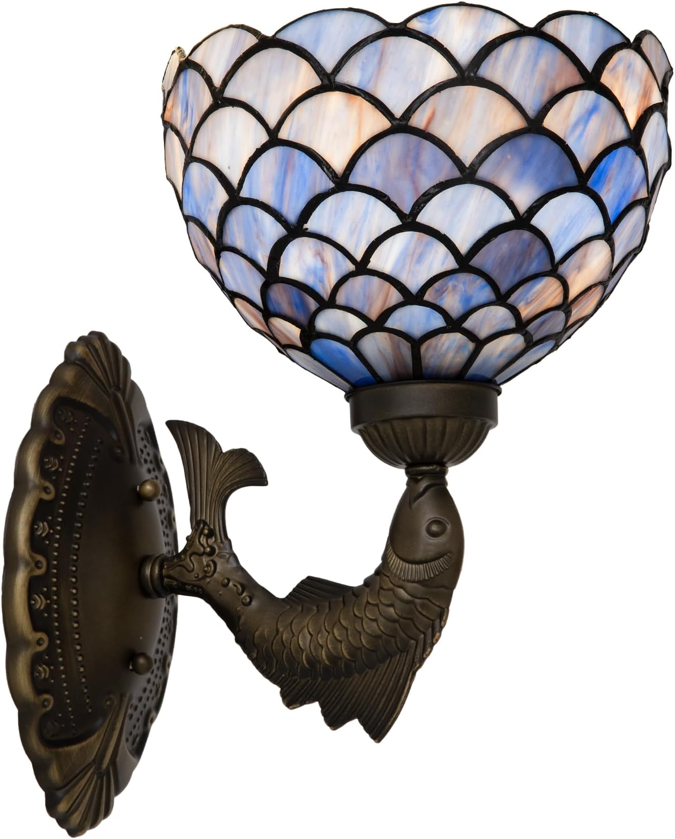 Lavender Blue Tiffany Wall Sconce 8" Fishscale Stained Glass Shade