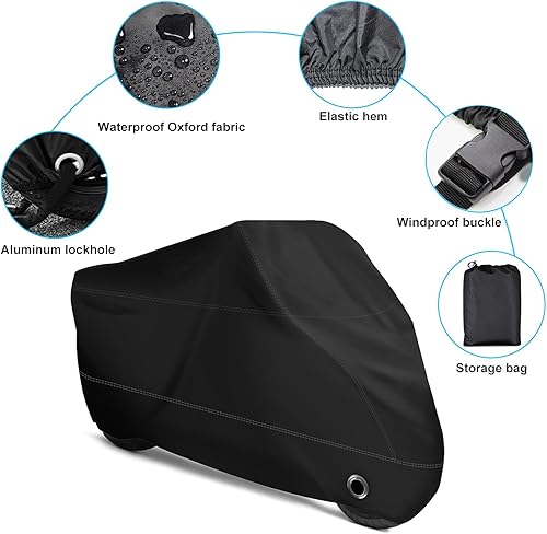Miniatura 8 de XYZCTEM Funda para motocicleta, para todas las estaciones, impermeable y negra, para exteriores, se adapta a motores de hasta 116 pulgadas (XXXL)