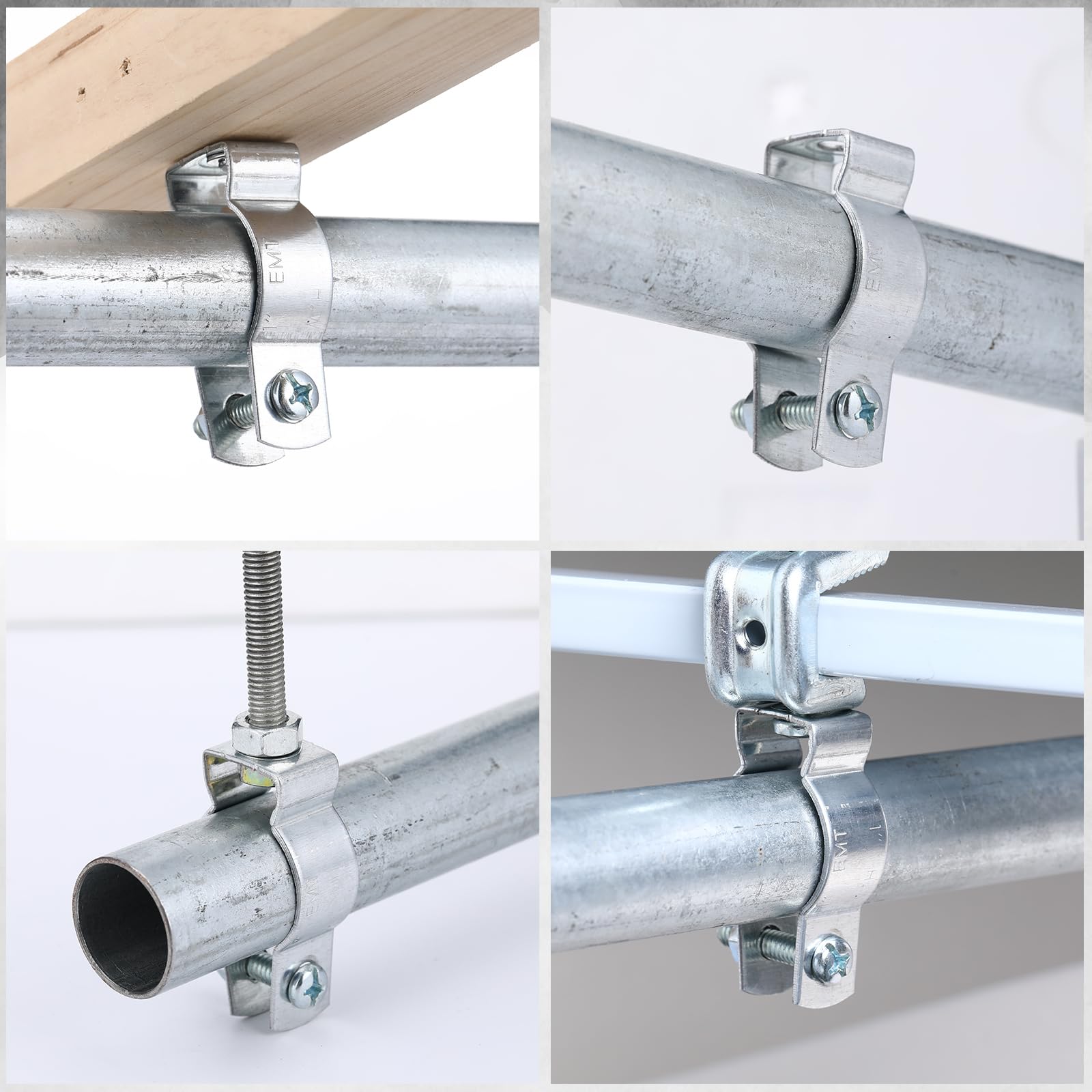 Yaocom 25 perchas de conducto EMT de acero chapado en zinc con perno, ideal para montaje de conductos rígidos y EMT en superficies, soportes aislados o varillas roscadas, equipado con tuerca y perno