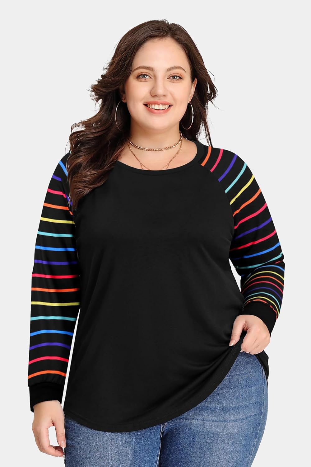 CARCOS Plus Size Tops for Women Long Sleeve Fall Tunic Color Block Camo/Plaid/Leopard/Fall Blouse Crewneck Tshirt XL-5XL - Image 2