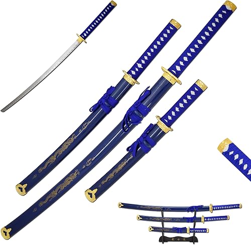 Miniatura 1 de Snake Eye Tactical Juego de katana samurái de 3 piezas con diseño de dragón de dos tonos