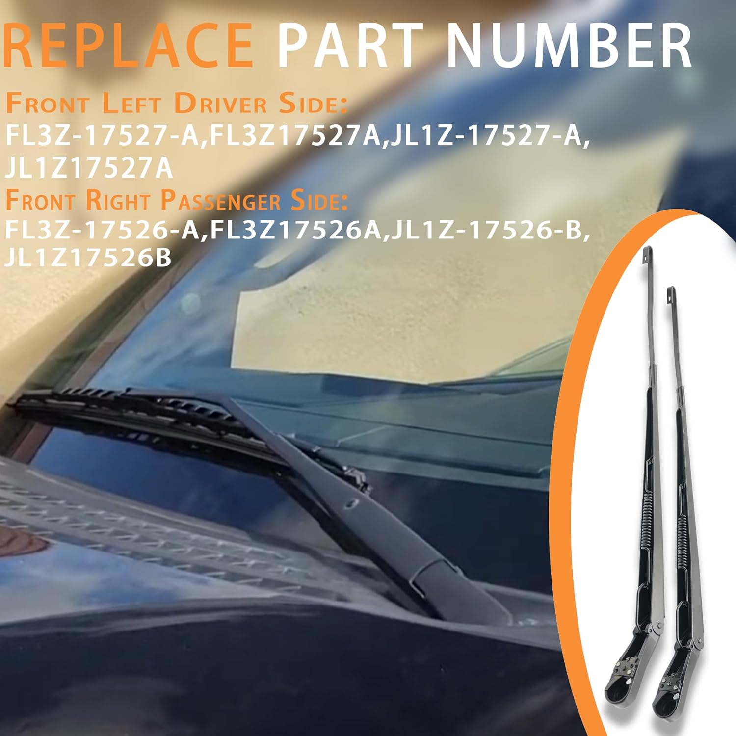 42798 42799 1 Pair Front Windshield Wiper Arm Kit Fits Compatible with 2015-2021 Ford F150 F250 F350 F450 F550 Super Duty Navigator Expedition Replaces OE FL3Z17527A FL3Z17526A