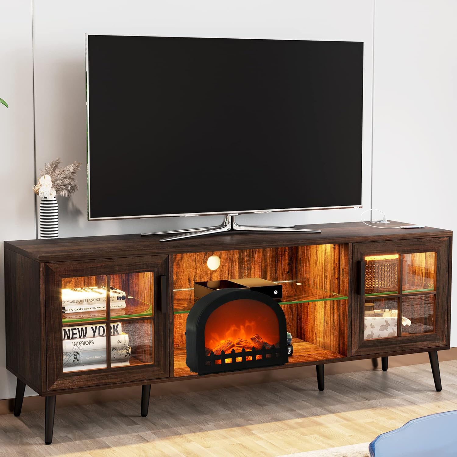 WowWarm - Faroles decorativos para chimenea, pequeña chimenea falsa para interiores y exteriores, lámpara LED con efecto de llama, funciona con baterías/USB (sin función de calentador) 4