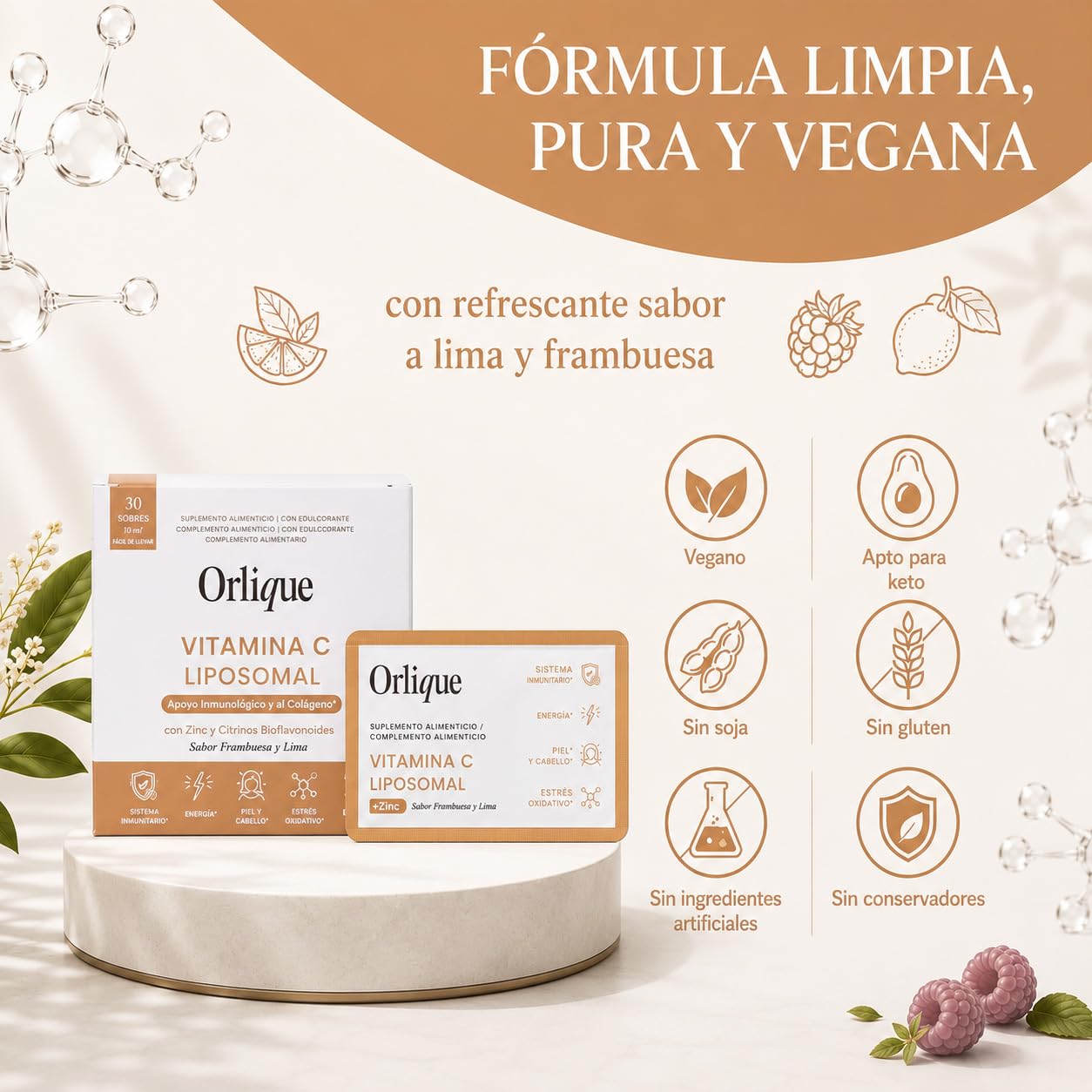 Liposomales Vitamin C 1000mg - Hochdosiert Flüssig mit Zink & Bioflavonoiden - Vegan & Keto-freundlich - Hohe Bioverfügbarkeit - 30 Sachets - Ohne Soja/Gluten, Natürliche Konservierung