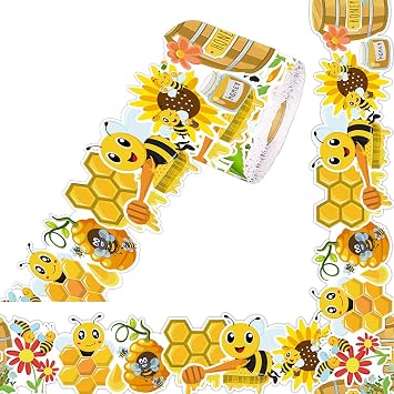65Ft Summer Bee Bulletin Board Border Yellow Bee Honeycomb Die Cut Trim Border Roll for Summer Bee Day Home Party Back to School Office Decoration