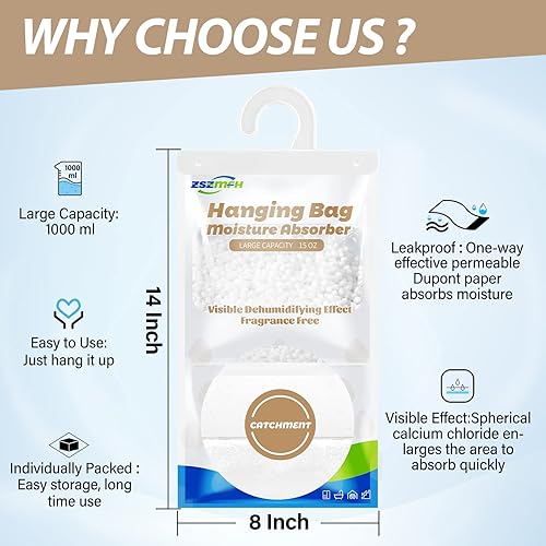 Miniatura 2 de ZSZMFH Paquete de 8 bolsas colgantes absorbentes de humedad, paquetes de humedad sin fragancia, bolsas deshumidificadoras de 15 onzas que atrapan