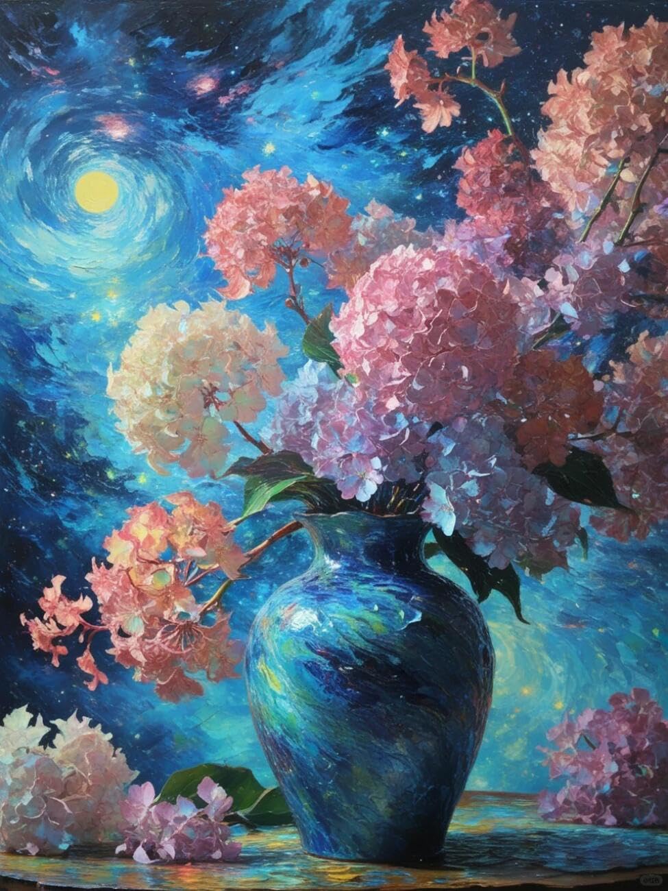 Henypt Cross Stitch Kit Fantasy Hydrangea Flowers DIY Needlepoint Set for Beginners The Elderly with Accessories Handmade DIY/Gifts 14CT 60x80cm