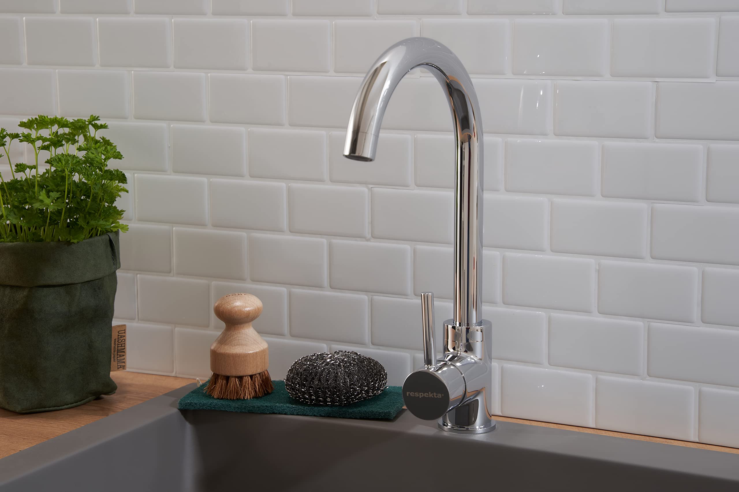 Respekta fregadero de cocina Denver de mineralita en gris cemento/Fregadero empotrable de 1 cubeta en 86 x 50 cm/Lavabo adecuado para armarios inferiores de 60 cm de ancho