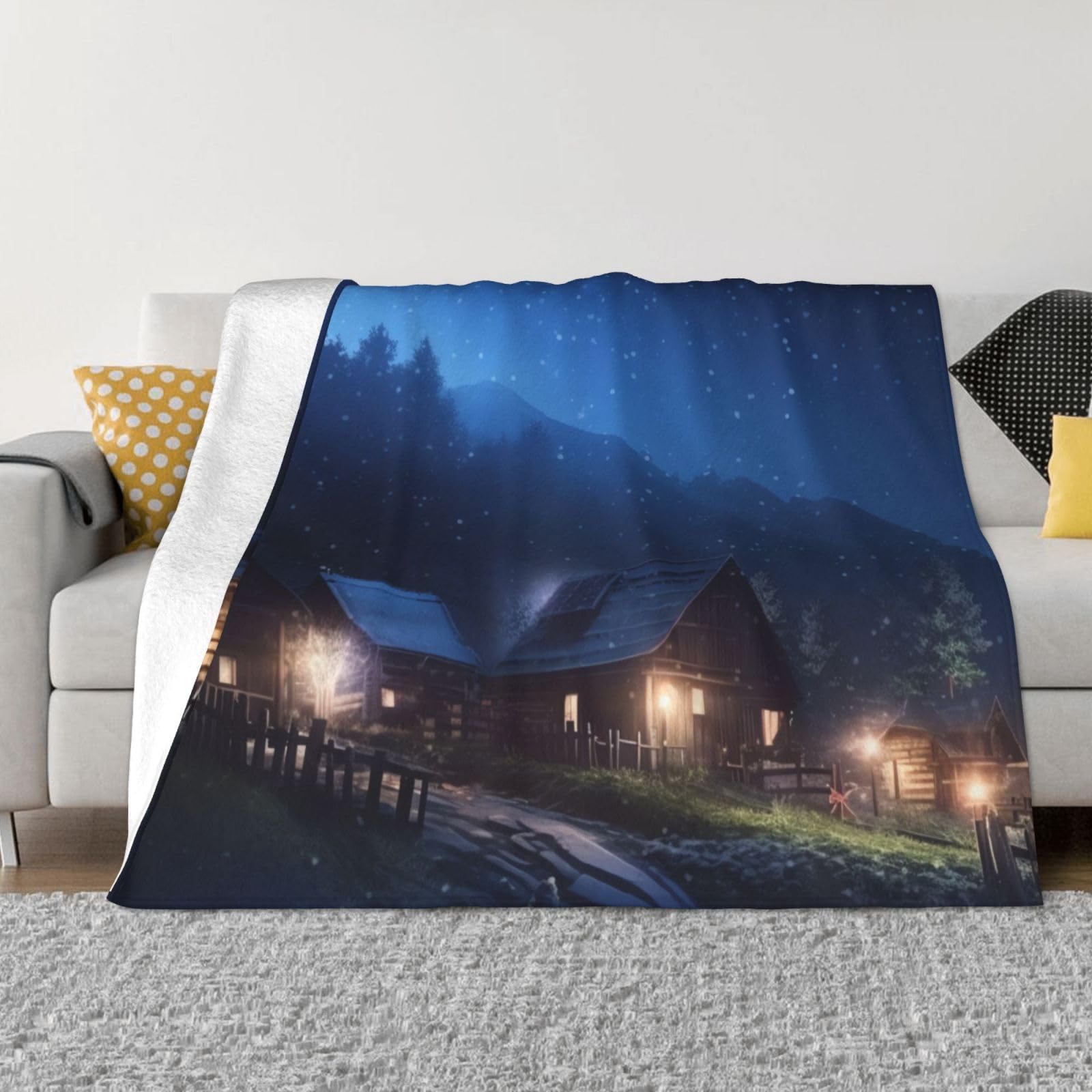 Couverture polaire anti-frissons flanelle légère motif rustique pour lit et divan