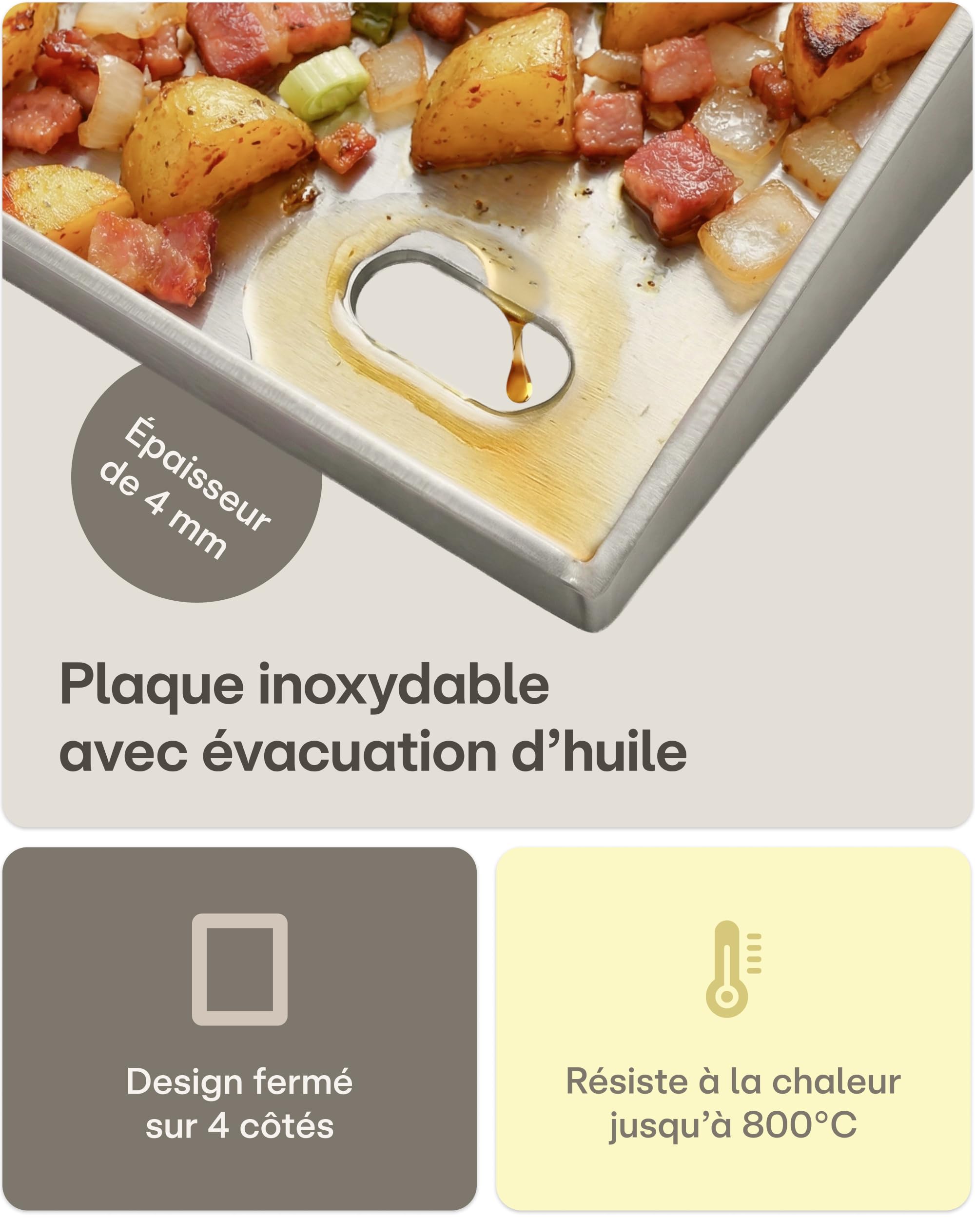 Praknu Plaque Plancha Barbecue Gaz (30x40 cm) – Avec Évacuation de Graisse – 2 Spatules Incluses – Plaque pour Barbecue Gaz & Charbon – Plancha Acier Facile à Nettoyer