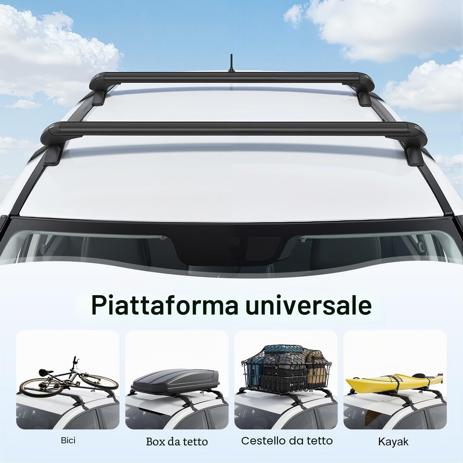 Barre portatutto universali in 2 parti, barre portatutto portatutto per auto, in alluminio, fino a 45 kg