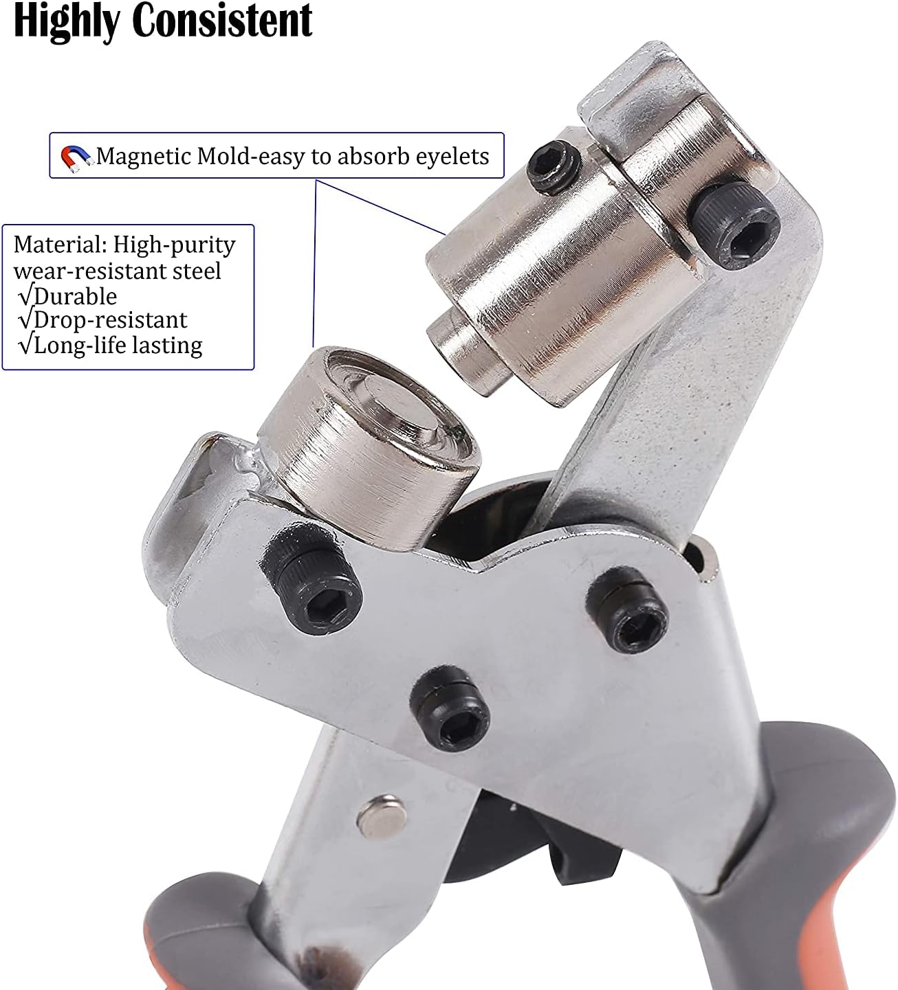 10.5mm Grommet Kit Handheld Hole Punch Pliers Portable Grommet Tool Hand Press Machine Manual Puncher w/Silver Grommets Set - (Color: 500 Pcs Eyelet Set)