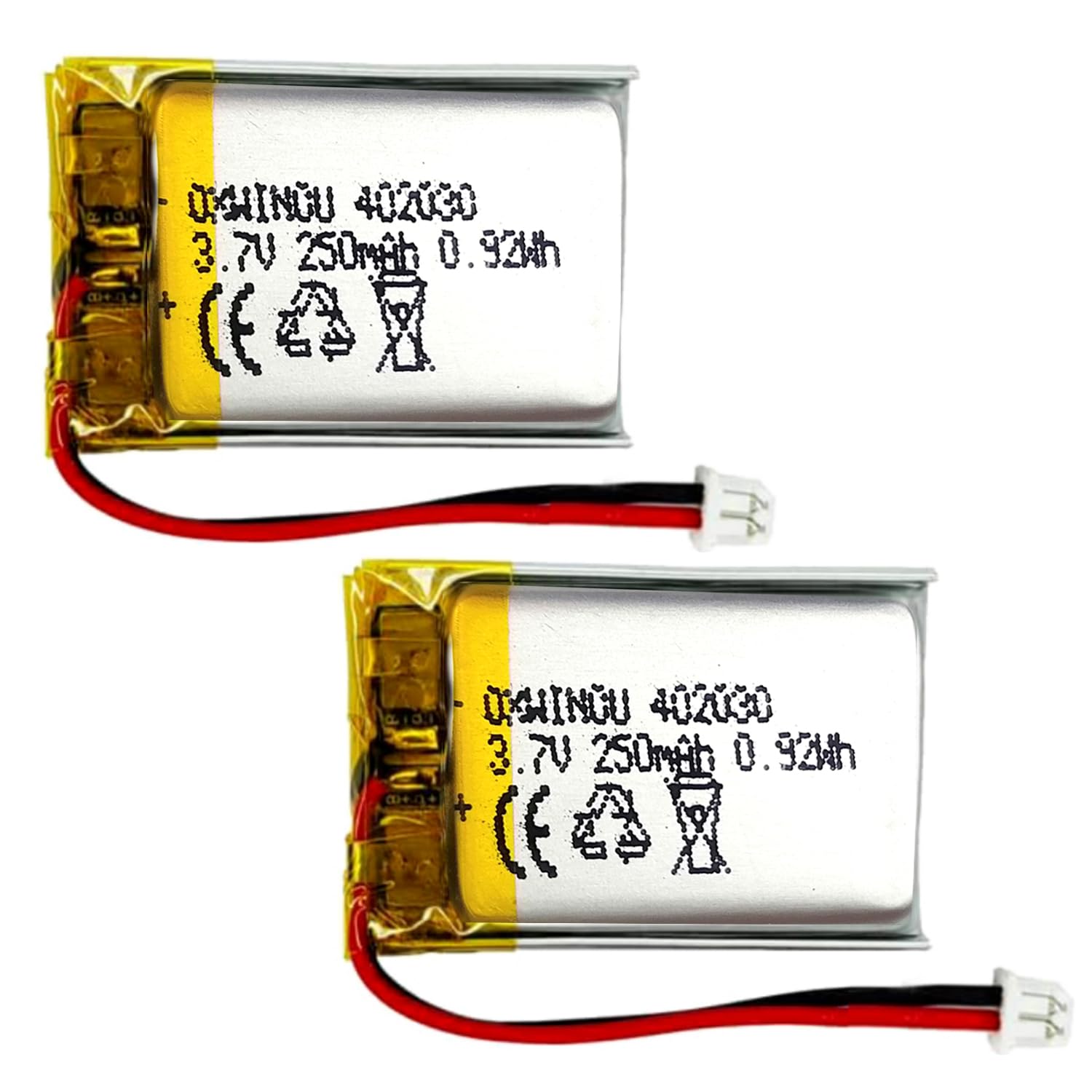 3.7V 250mAh 402030 Rechargeable Lithium Polymer Replacement Battery for DIY 3.7-5V Electronic Product, Bluetooth Headset, Watch 2-Pack