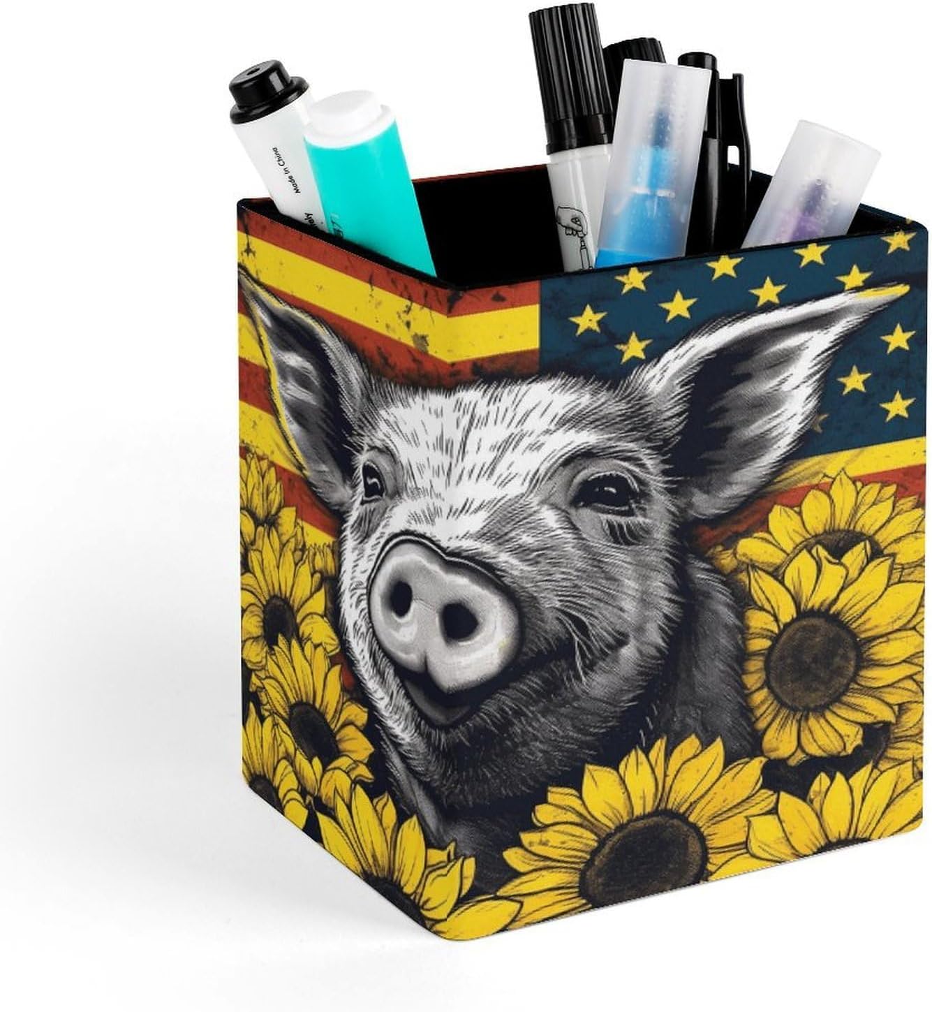 Sunflower Pets Pen Holder Square Desk Organizer for Office Studio