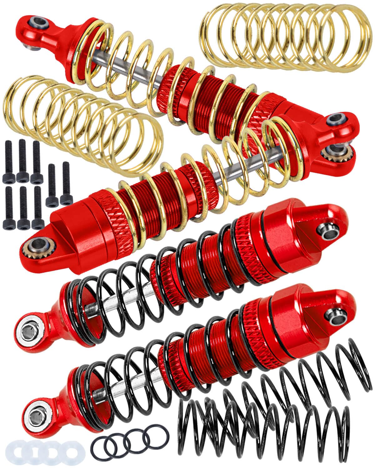 RC Aluminum Upgrades Part Front Rear Assembled Full Metal Shocks for 1/18 Granite Grom Mega 380 Brushed 4x4 4WD Monster Truck RTR,Full Big Bore RC Shocks Absorber Damper Hops Up,Red(4PCS)