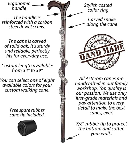 Miniatura 2 de Bastón de serpiente de cascabel pintado a mano personalizado para hombres y mujeres, bastón único de madera tallado serpiente