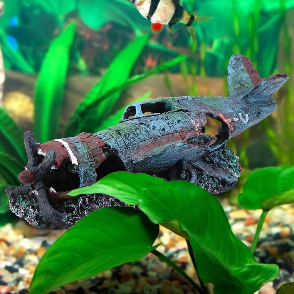 Decorazioni per Acquario, in Resina, Acquario Decorazione di Aeromobili, Decorazione Ecologica per Acquari d'Acqua Dolce e Salata, Riparo di Castello per Rettili e Pesci,
