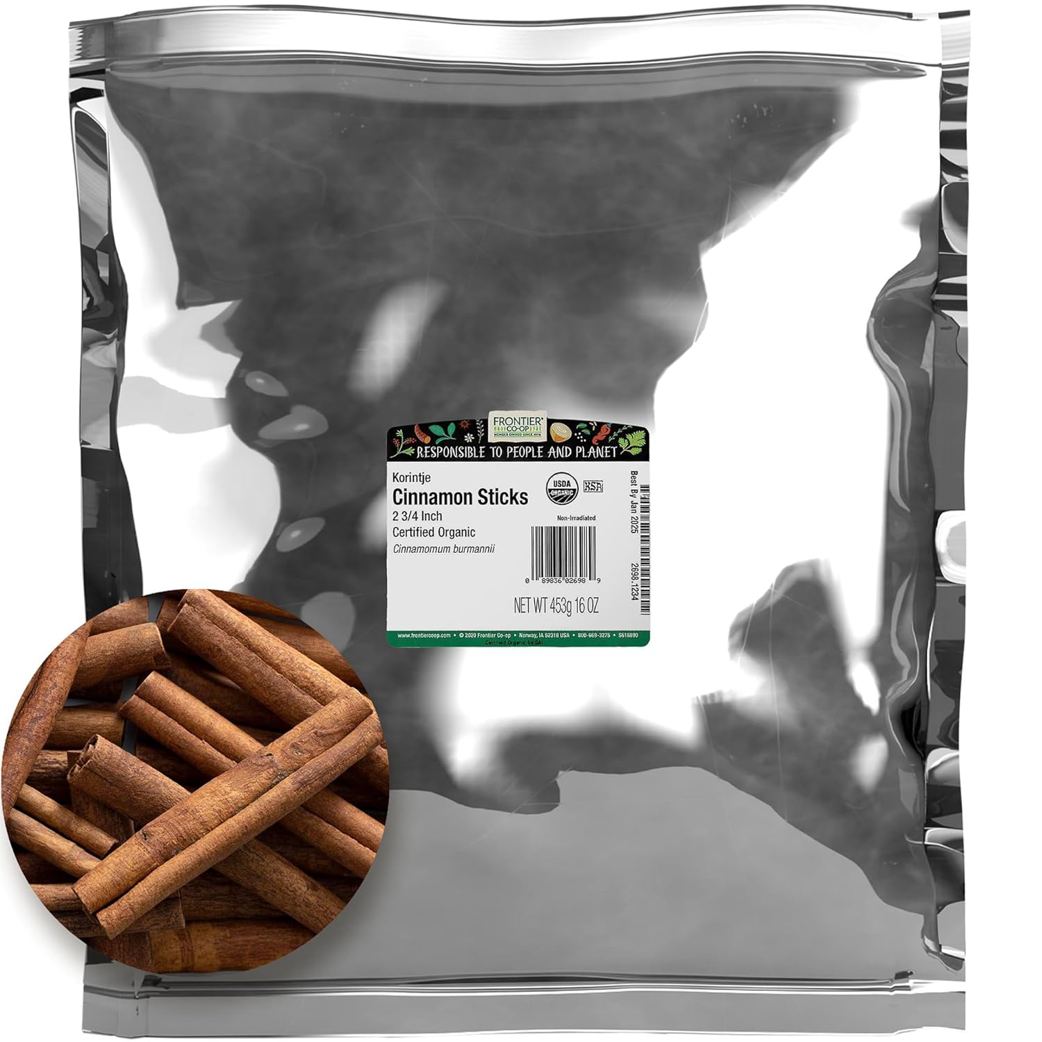 Frontier Co-op Organic Cinnamon Sticks, 2.75 Inch, 1 Pound - Mild Sweet Flavor for Baking & Tea
