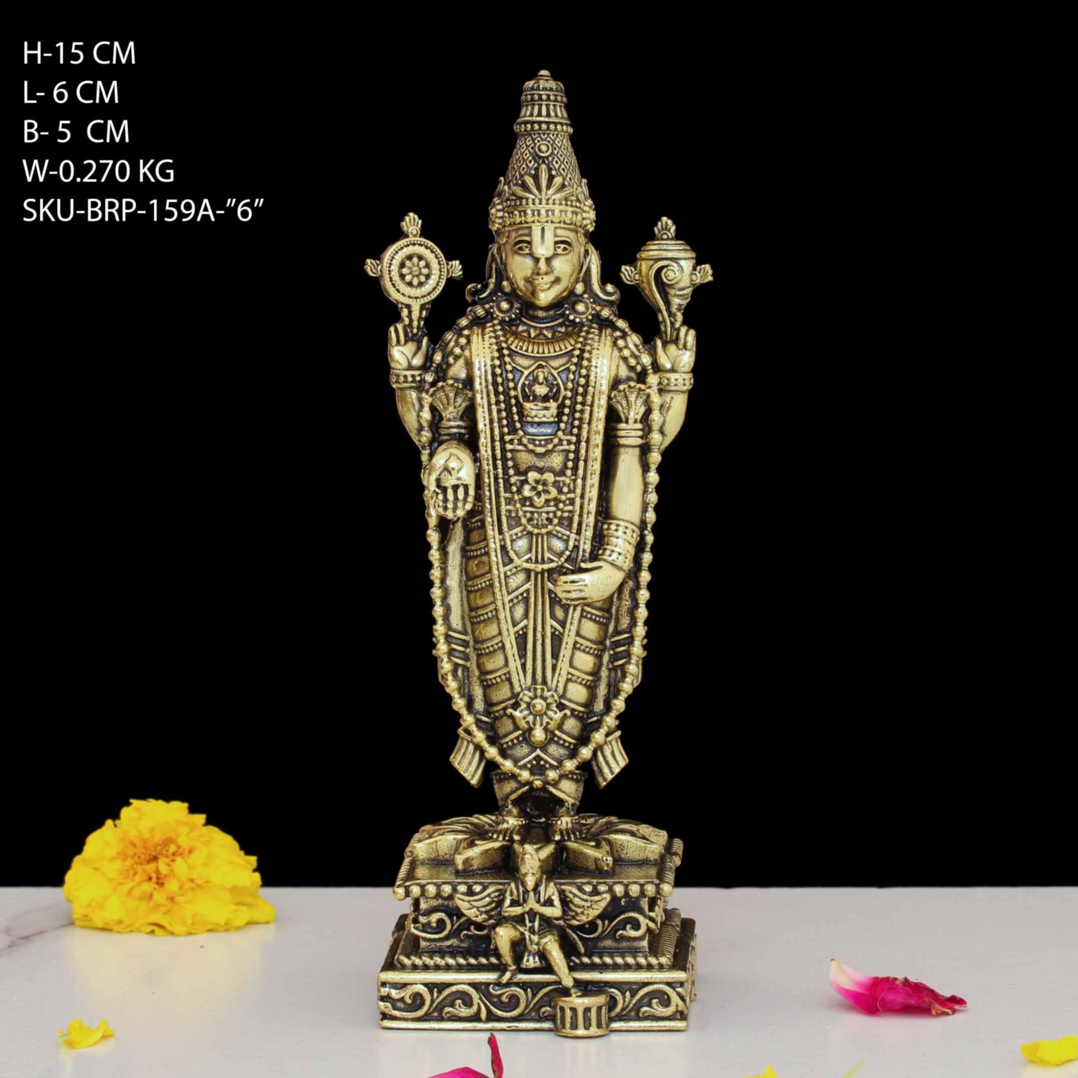 INDICAST Idolo in ottone di Tirupati Balaji in piedi, statua in ottone di Lord Venkateswara, statuetta per culto e decorazione, simbolo di ricchezza e devozione (peso: 280 gm)