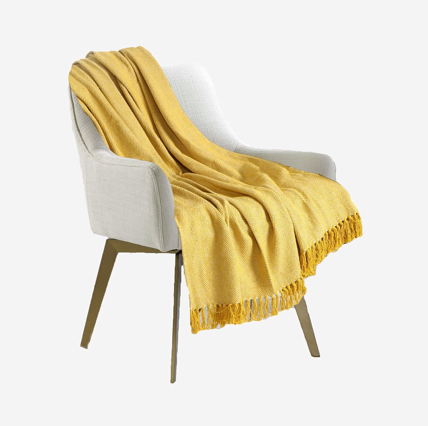 Herringbone Throw for Sofa and Bed, Large 3 Seater Sofa Cover, Single and Double King Size Bed Blanket, Yellow Throw Super King (254cms x 394cms)