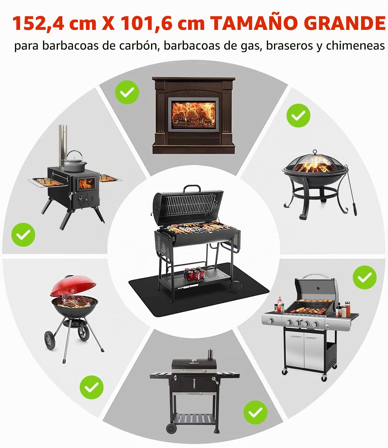 Alfombrilla Grande para Debajo de la Parrilla de 152 x 101 cm para carbón al Aire Libre, Fumadores, Parrillas de Gas, Alfombrillas Protectoras para terraza y Patio, Almohadillas ignífugas