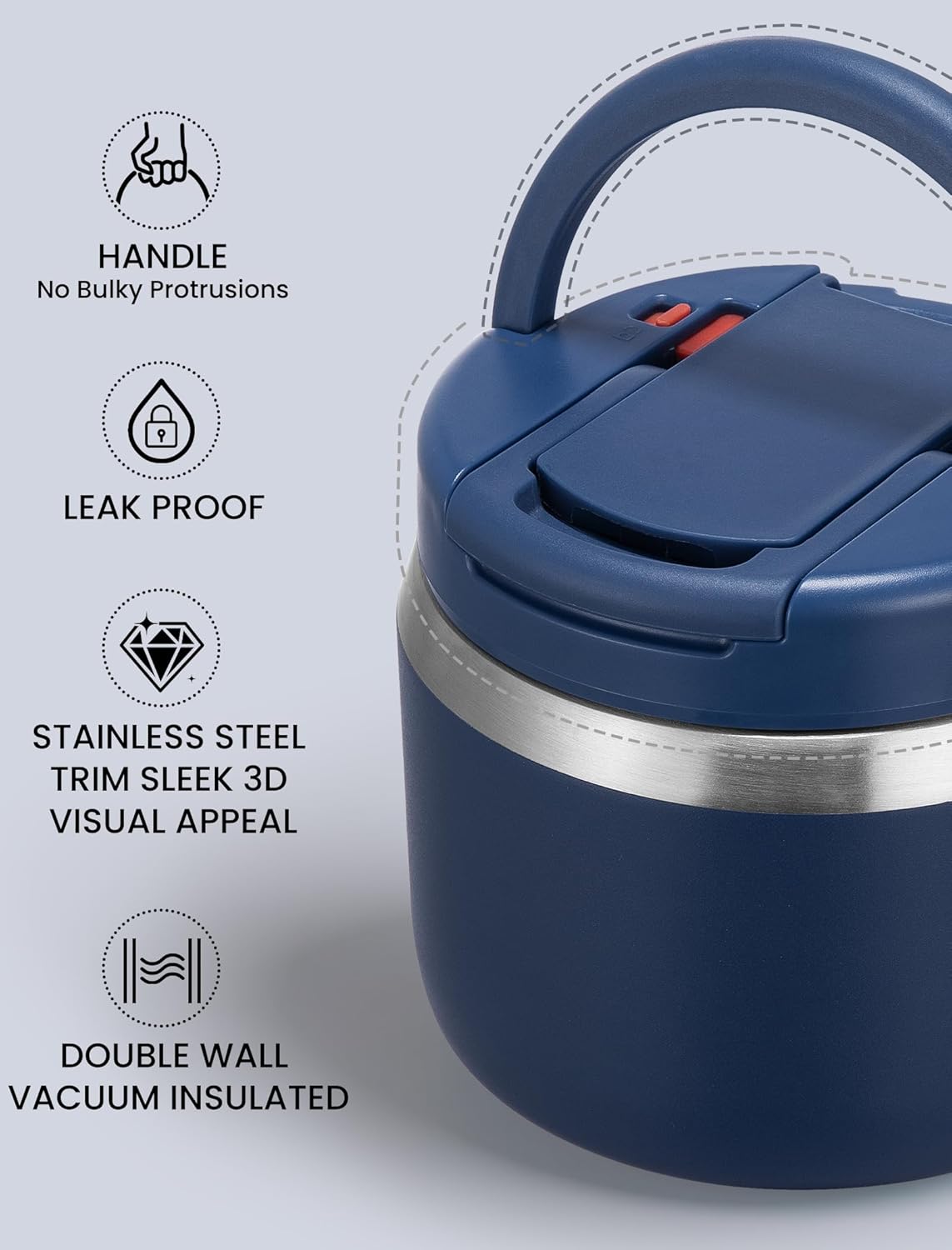 JOOPETALK 14oz Soup Thermo with Buckle Lid for Kids, Wide Mouth Insulated Food Jar for Hot Food,Leakproof Lunch Container with Spoon for School & Travel（Navy Blue）