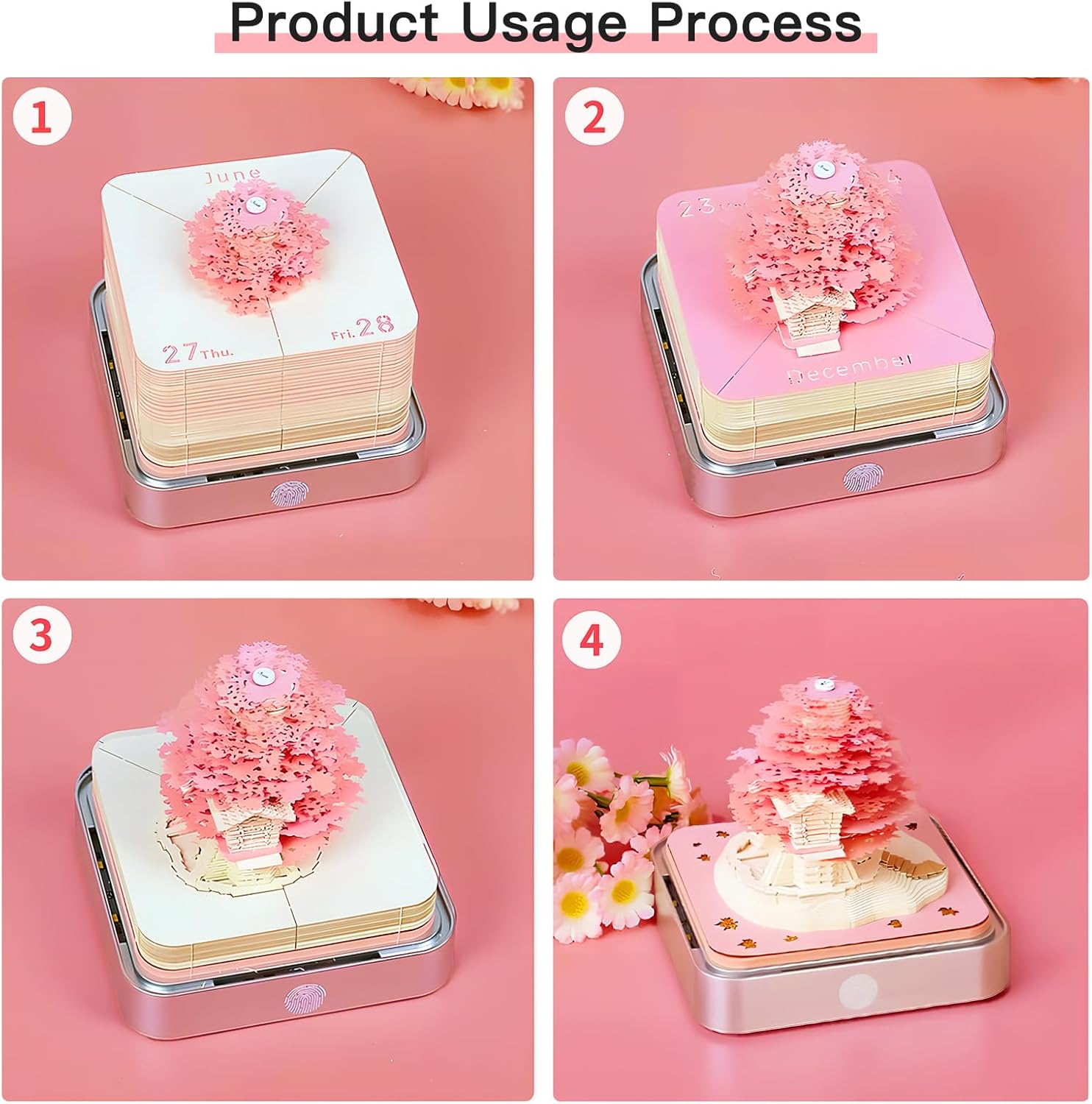 Time Piece Calendar 2026, Calendar Sakura Tree Creative 3D Notepad, Memo pad Artsy Pads 3D Art Calendar, Paper Carving Gift House Sculpture Gift for School Home Office