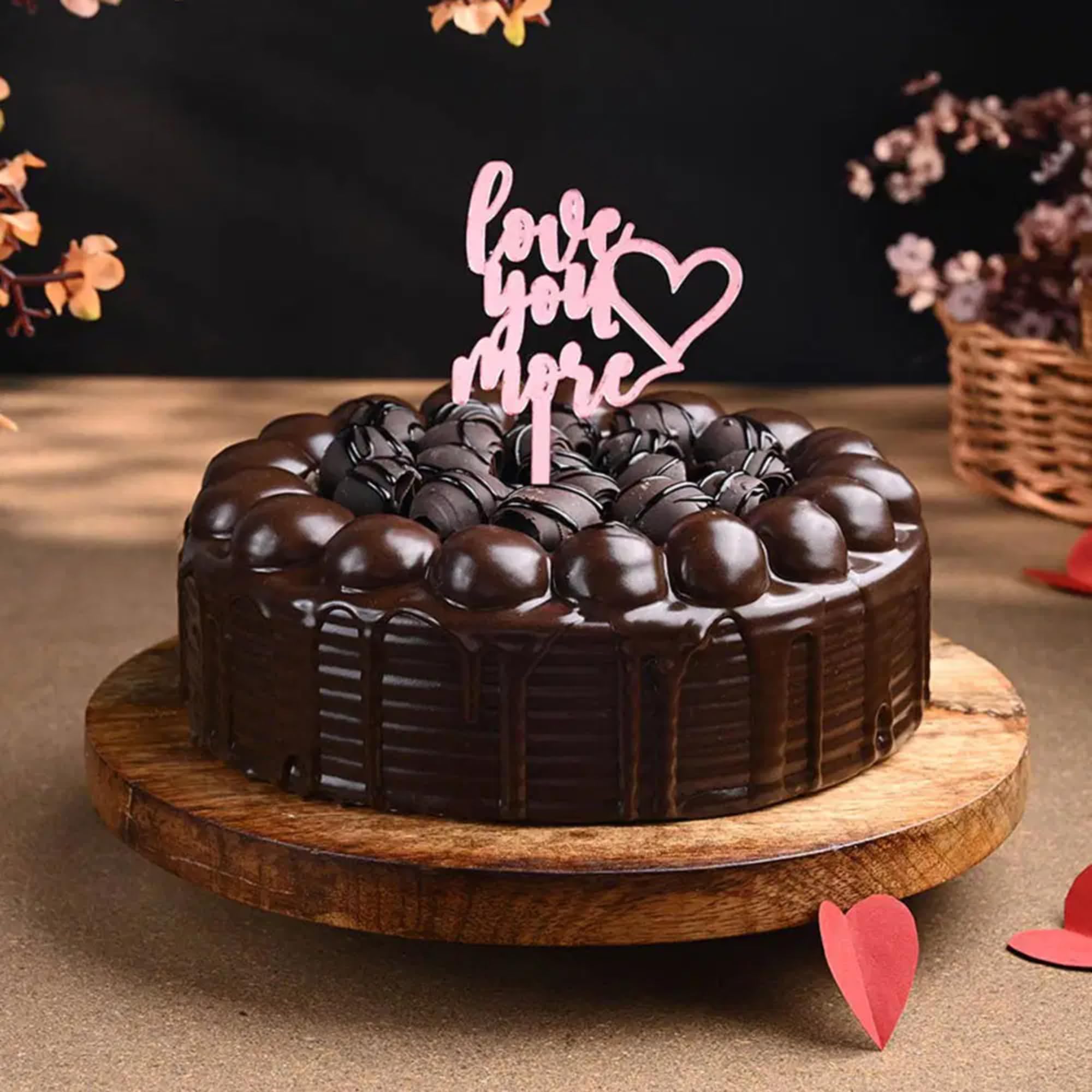 Bakingo 1Kg Delicious Silky Smooth Fresh More Love Truffle Ganache Cake With Topper For Birthday & Anniversary Cake, Valentine Day Cake For Boyfriend, Girlfriend, Husband & Wife (Same Day Delivery)-picture-12