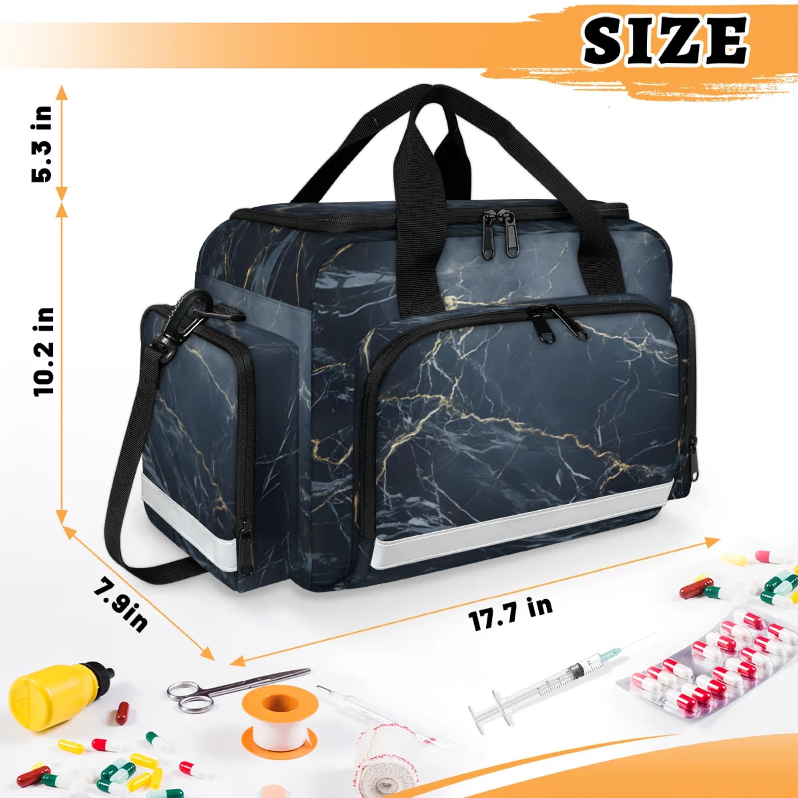GzLeyigou First Aid Bags Empty, Gothic Marble Emergency Bag First Aid Kit Multiple Compartment Kit Carrier On Call Trauma Bag For Paramedics Emergency Medical Supplies Kit
