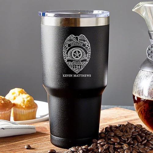 Miniatura 1 de Vaso de 30 oz con aislamiento de placa de policía - Negro