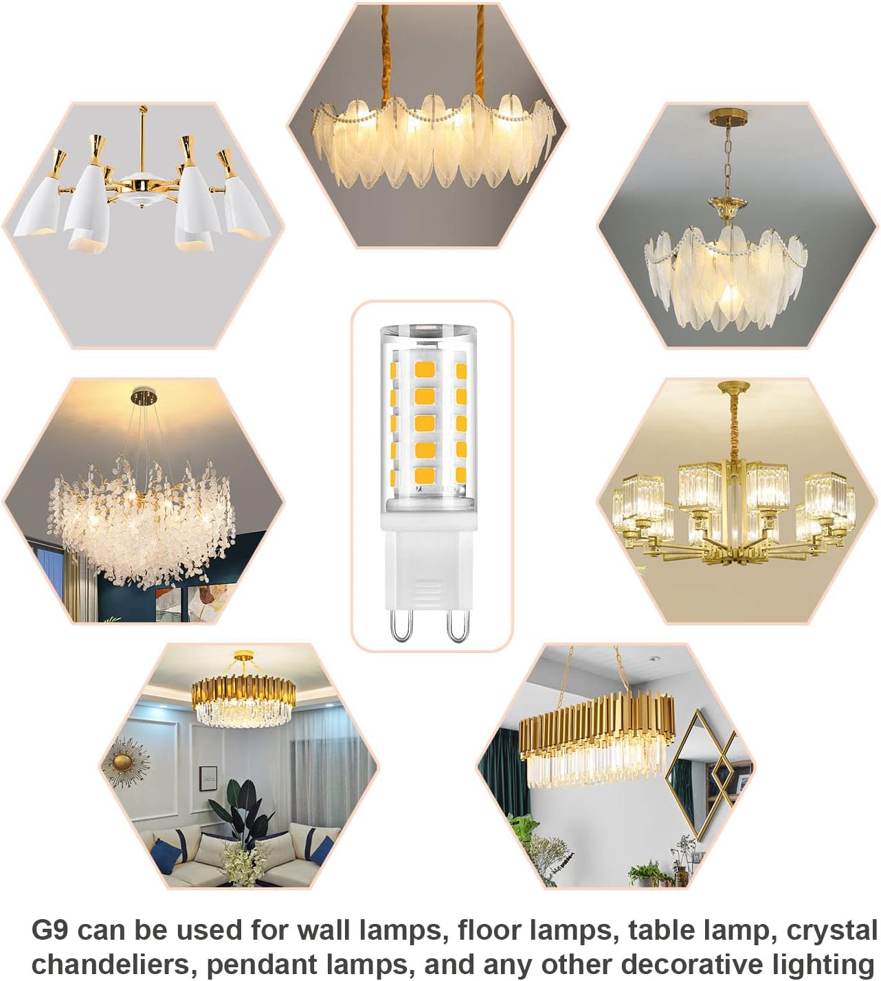 6 Pack G9 LED Bulb No dimmable T4 Chandelier Light Bulbs 4W Natural White 6000K, (40W Halogen Replacement) G9 Bi Pin Ceramic Base, 120V AC 360°Beam Angle 450LM for, Crystal Wall Lamp